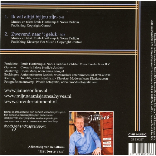 CNR Music – 23 231287 - Jannes – Ik Wil Altijd Bij Jou Zijn / Zwevend Naar 'T Geluk (Back)