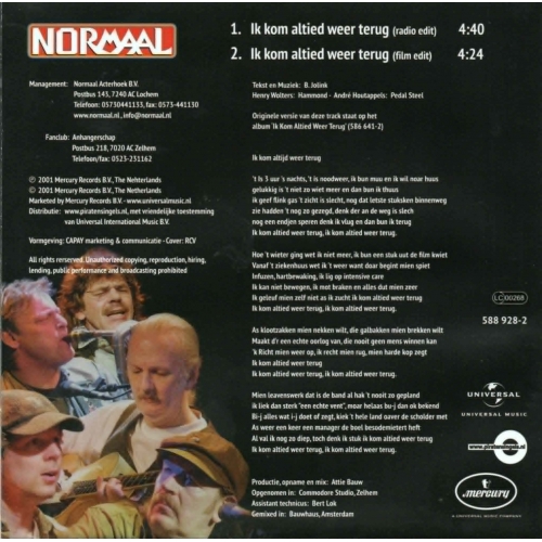 piratensingels - 588 928-2  - Normaal – Ik Kom Altied Weer Terug (radio edit) / Ik Kom Altied Weer Terug (film edit) (Back)